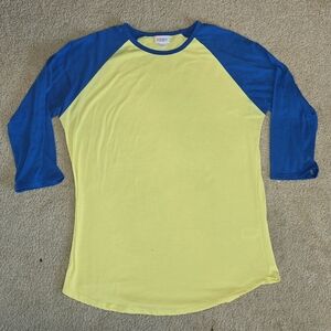 LuLaRoe Mid Sleeve Raglan Tee - Blue and Yellow